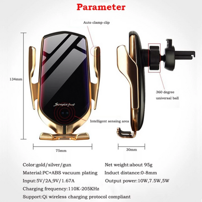 Automatic Clamping Wireless Car Charger that fits ALL SIZE phone!