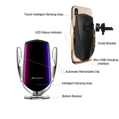 Automatic Clamping Wireless Car Charger that fits ALL SIZE phone!