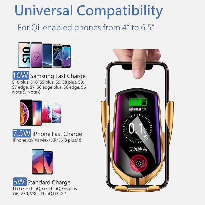 Automatic Clamping Wireless Car Charger that fits ALL SIZE phone!